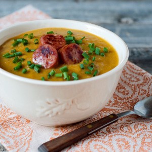 Butternut Squash and Fennel Soup with Apple Gouda Sausage